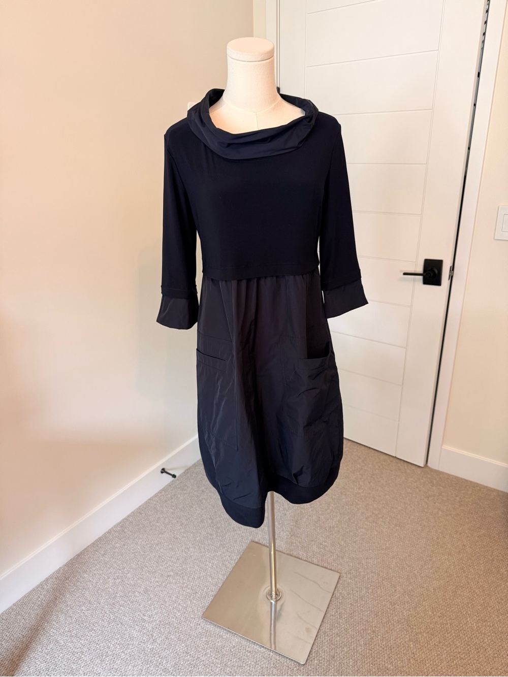 Joseph Ribkoff Navy Blue Long Sleeve Cowl-Neck Dress - Picture 1 of 12